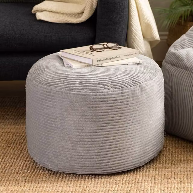 icon Milano Bean Bag Bazaar Corduroy Round Pouffe Footstool in Grey – 2