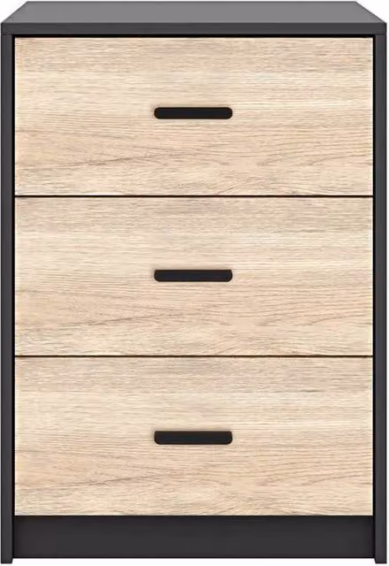 FORGEVIO Modern Bedroom Bedside Cabinet with Drawers in Black and Light Oak