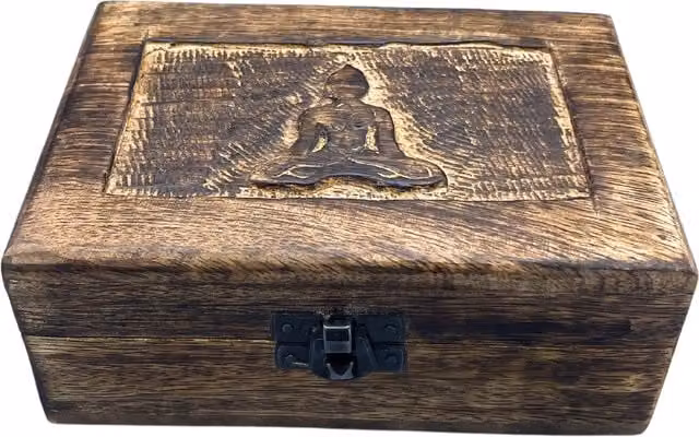 KDMD Medium Wooden Buddha Keepsake Box in Brown, W: 15 cm, D: 10 cm, H: 6 cm