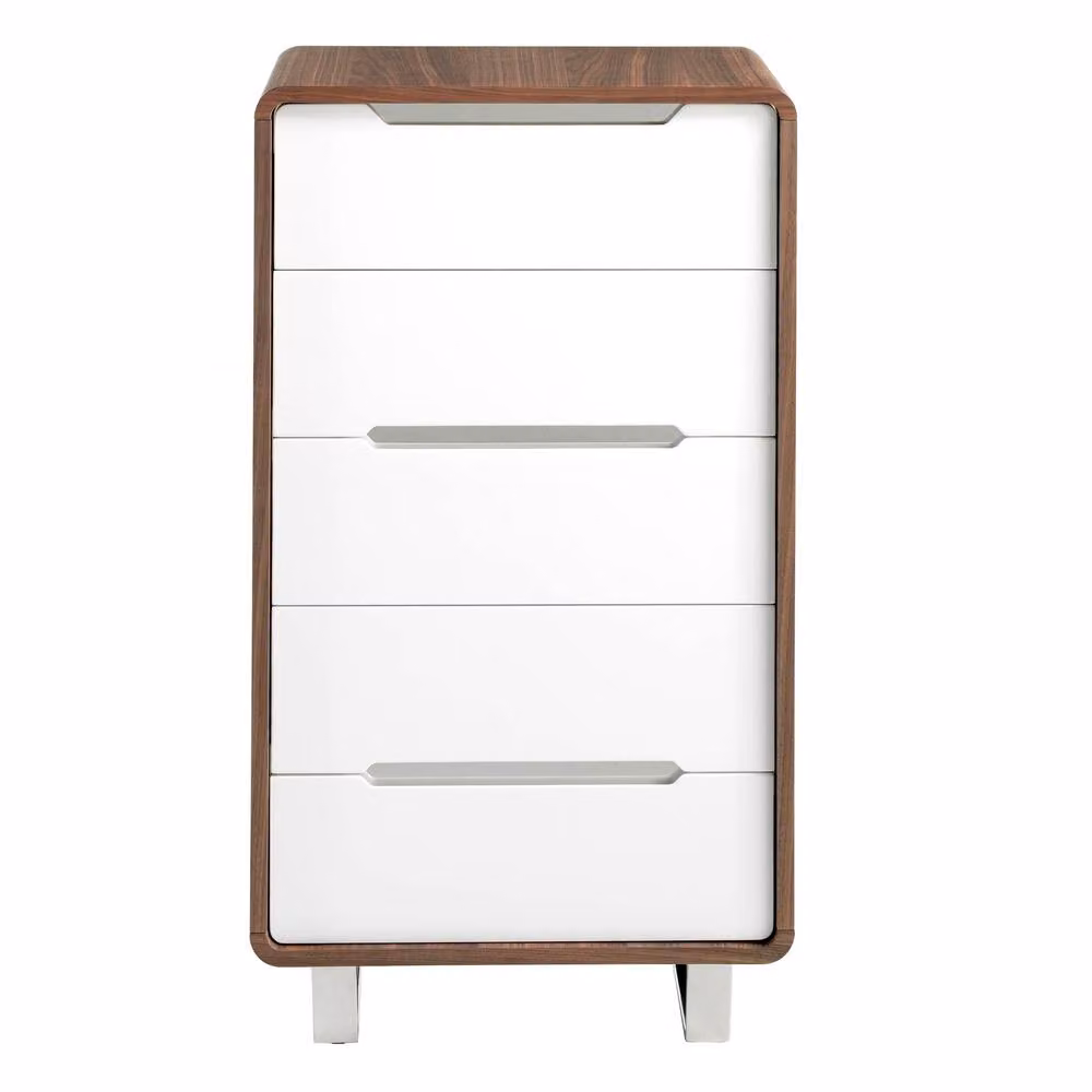 Angel Cerda 5-Drawer Chiffonier in Walnut Veneer and White MDF, Brown – 2