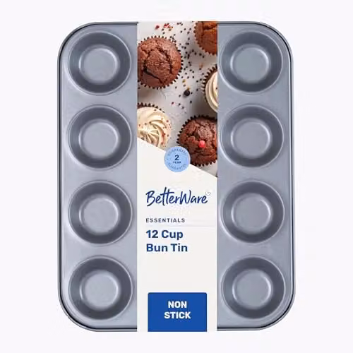 Betterware Essentials Non-Stick 12 Cup Muffin Tray in Silver