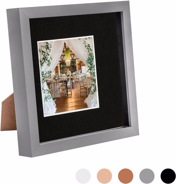 Nicola Spring Single Square 3D Box Photo Frame in Grey and Black, W/D/H: 20.32 x 20.32 x 20.32 cm