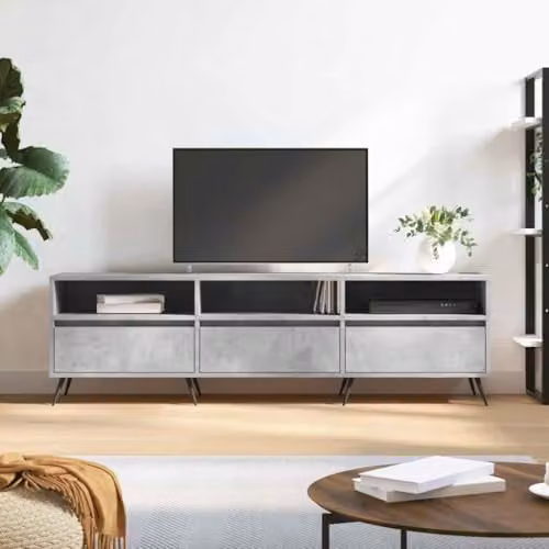 vidaXL Industrial TV Cabinet in Grey Matt MDF and Metal, W/D/H: 150 x 30 x 44.5 cm – 2