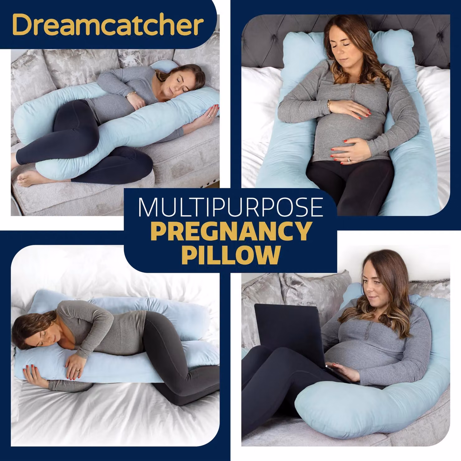Dreamcatcher U-Shaped Maternity Support Pregnancy Pillow in Blue Micro Fleece – 5