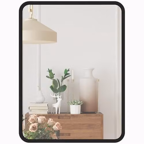 HOMCOM Modern Rectangular Wall Mirror with Black Metal Frame, W: 40.5 cm, H: 30 cm
