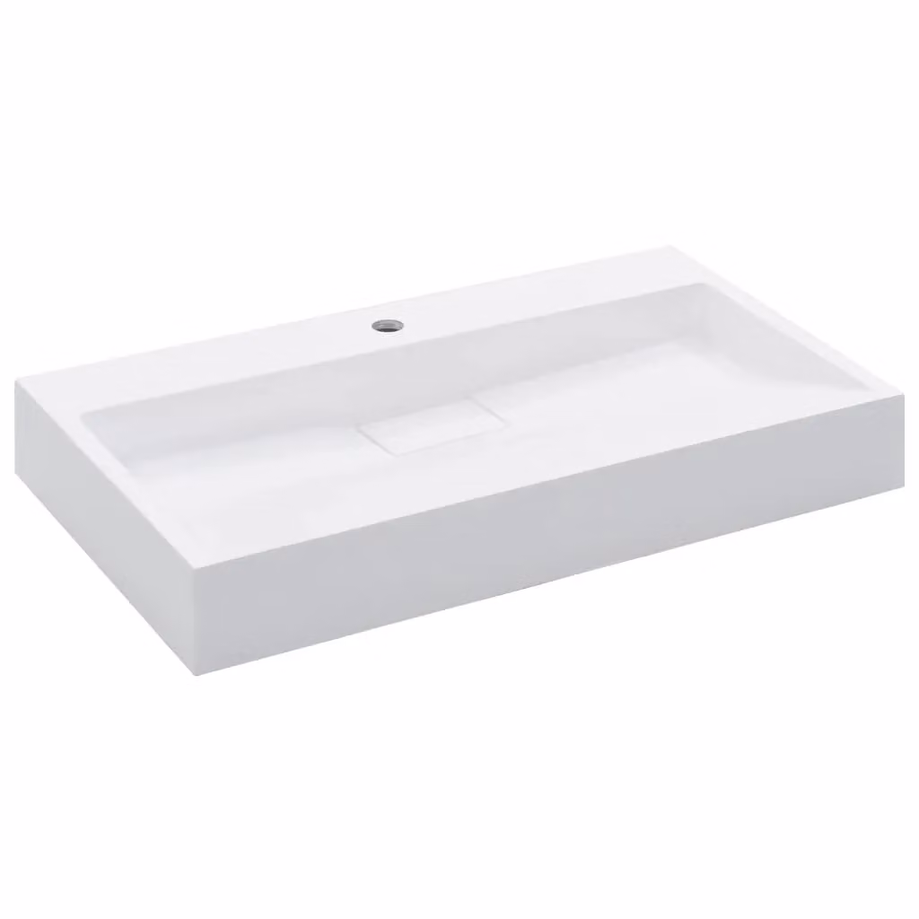 Berkfield Home White Mineral Cast Rectangular Wall Hung Wash Basin W/D/H: 80 x 46 x 11 cm – 2