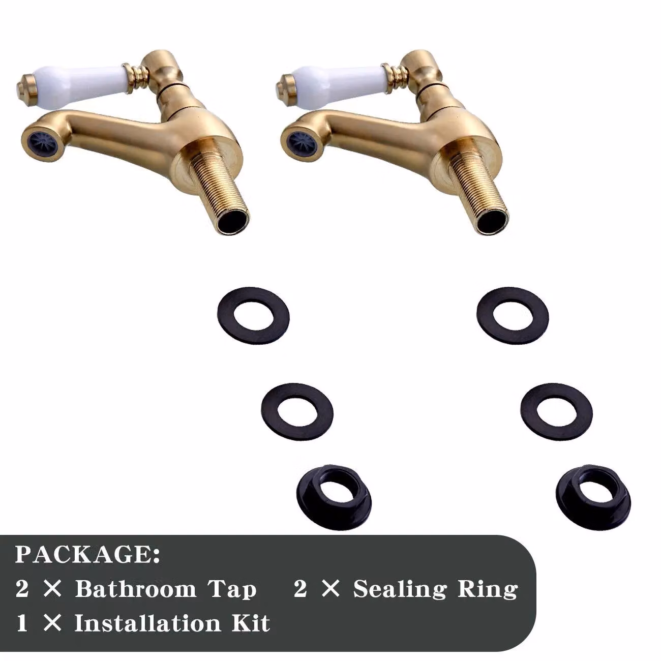 BATHWEST Brushed Brass Twin Lever Basin Mixer Taps, Gold – 4