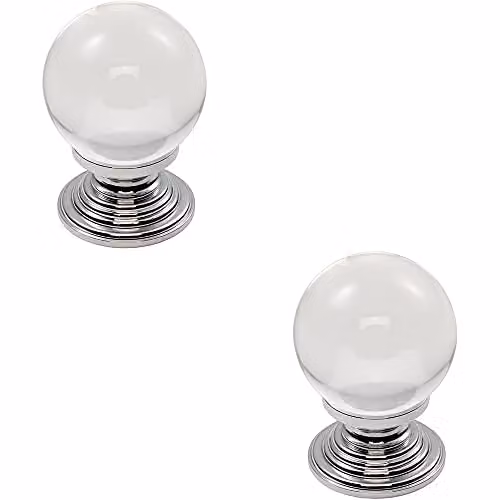 Loops 2 Pack Crystal Ball Cupboard Door Knobs in Clear Translucent and Chrome