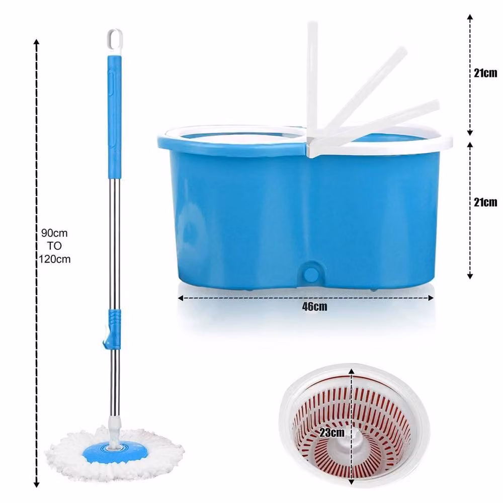 KORVIXA Mop Bucket Set with Wringer and 2 Microfibre Mop Heads, Blue, Height: 100 cm – 2