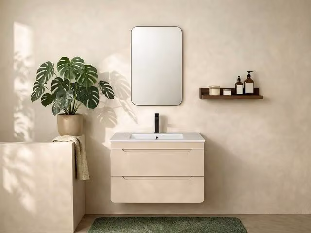 Vente-unique ARUBA Wall-Mounted Under-Sink Cabinet in Beige, W: 80 cm, D: 46 cm, H: 59 cm