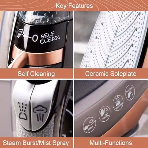 Quest Cordless Steam Iron with Ceramic Non-Stick Plate, 2400W, Rose Gold – 2