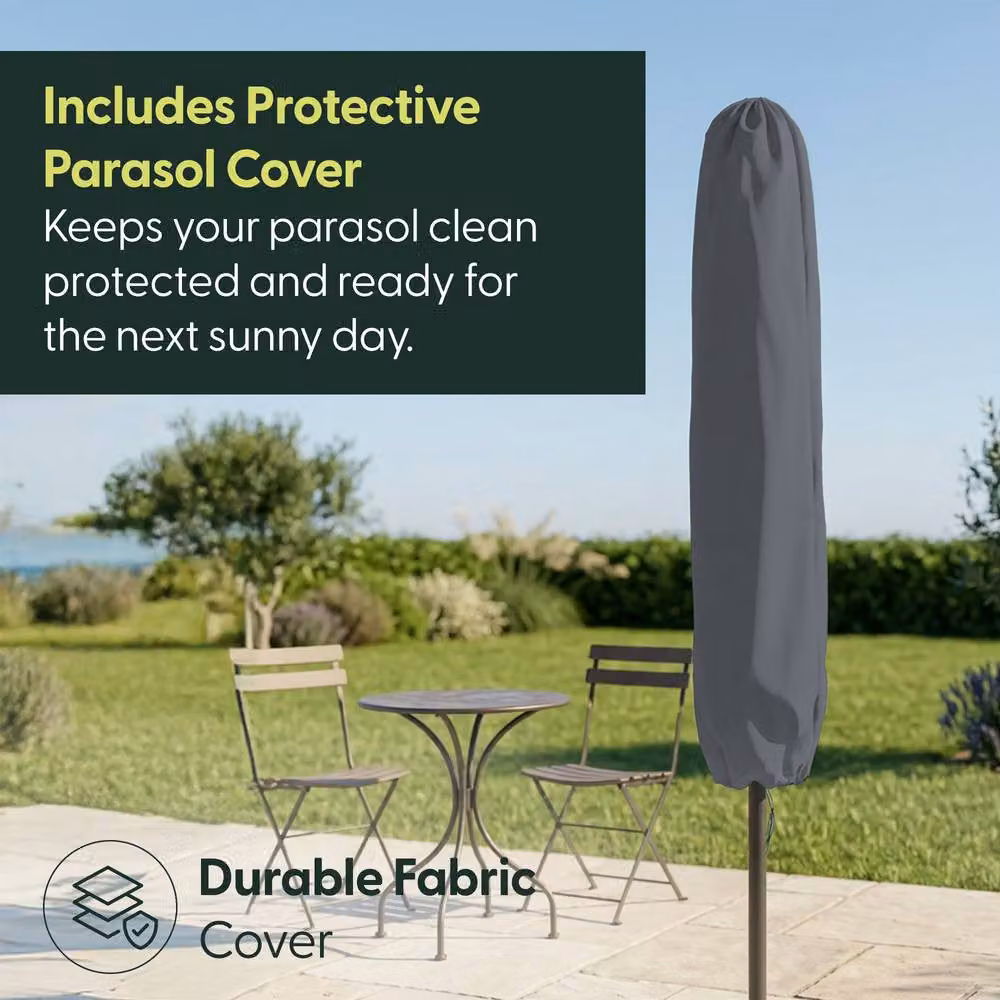 KEPLIN 2m Tilting Parasol Umbrella in Grey with UPF 50+ Polyester Canopy and Steel Frame – 10