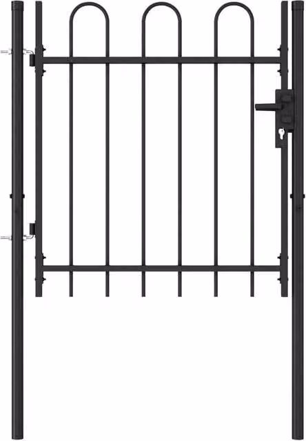 Berkfield Home Single Door Arched Top Steel Fence Gate, Black, W: 100 cm, H: 100 cm – 1
