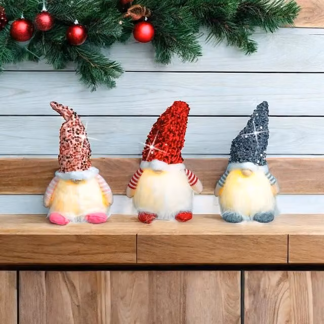 mysmartbuy Set of 3 Light Up Scandi Christmas Gonk Gnomes in Pink, Silver and Red