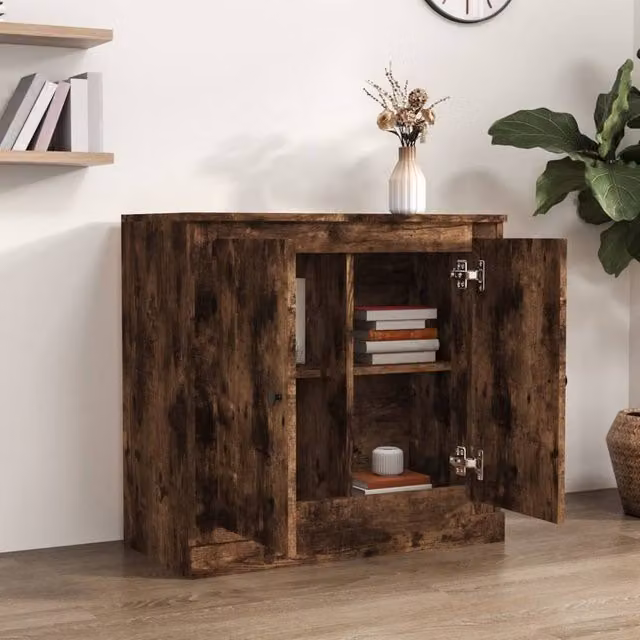 Berkfield Home Smoked Oak Sideboard in Brown, W/D/H: 70 x 35.5 x 67.5 cm