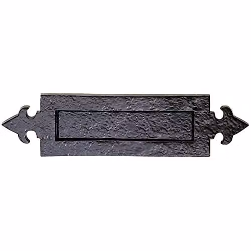 Loops Fleur-de-Lys Design Letterbox Plate in Black Antique Finish with 250mm Fixing Centres