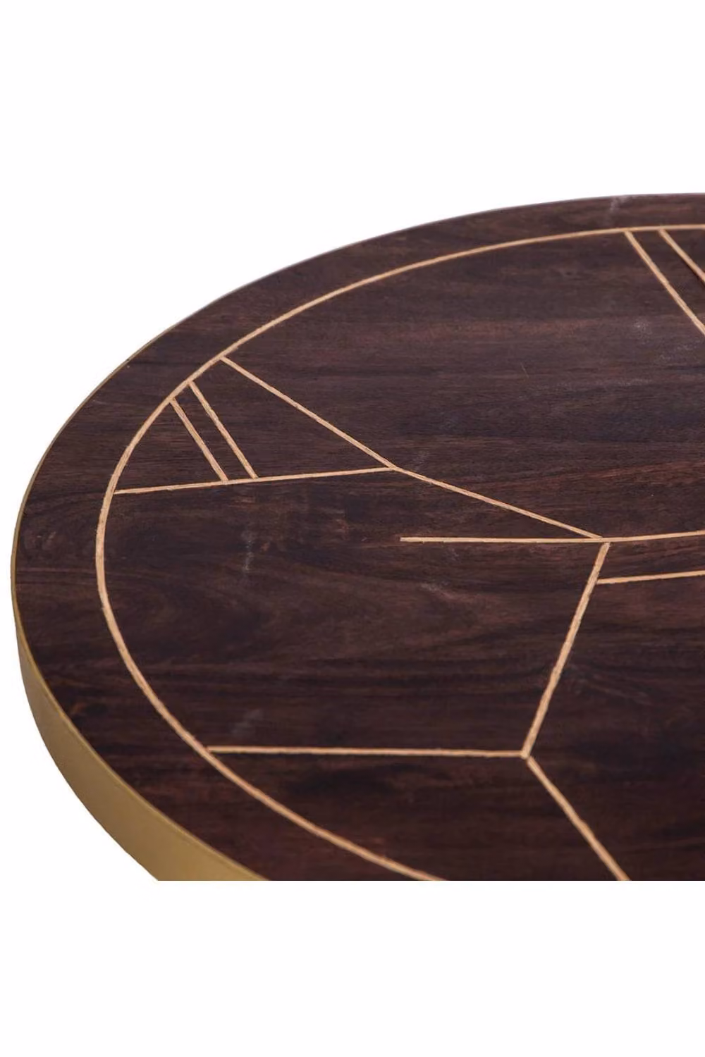 IH Design Silchester Round Coffee Table in Dark Mango and Walnut with Gold Inlay, Brown – 4