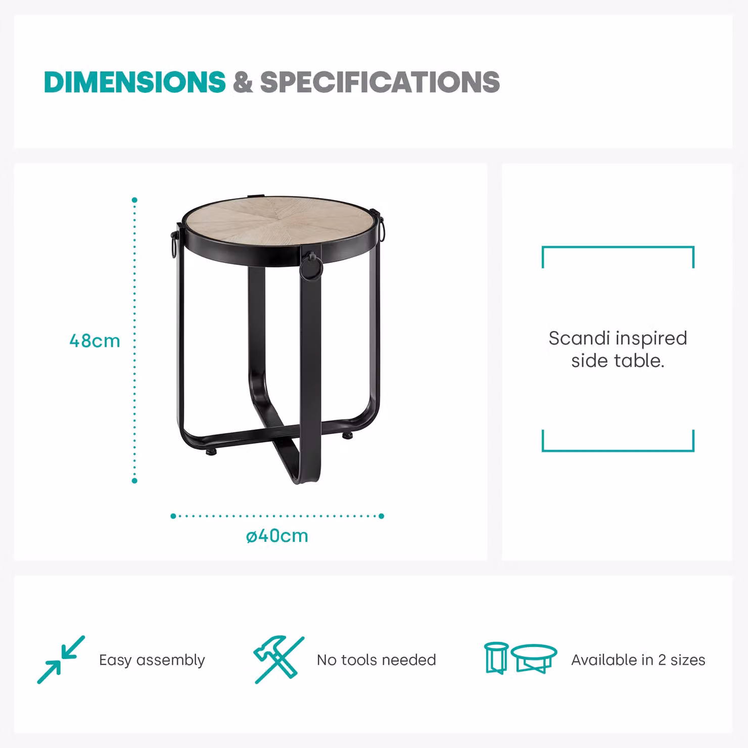 LIVIVO Kori Manchurian Ash Side Table with Industrial Metal Frame in Natural, W/D/H: 48 x 40 x 40 cm – 6