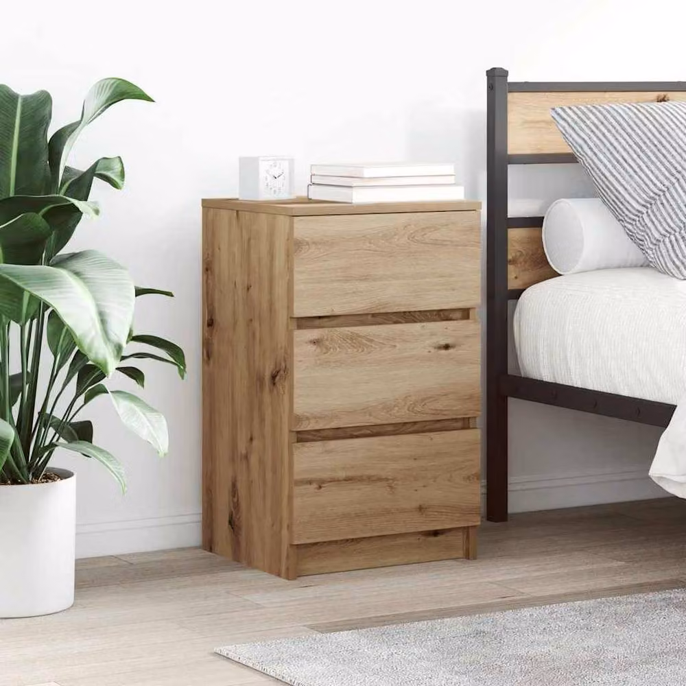 Berkfield Home Artisan Oak Bedside Cabinet with 3 Drawers in Brown, W: 39 cm, D: 35 cm, H: 65 cm – 2