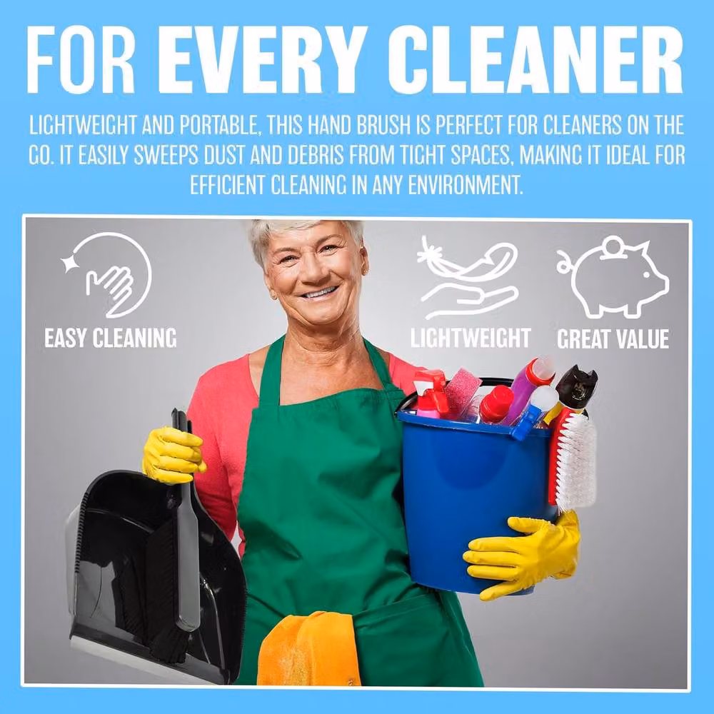 BARGAINS-GALORE Black Plastic Dustpan and Brush Set with Handheld Scrubber – 3