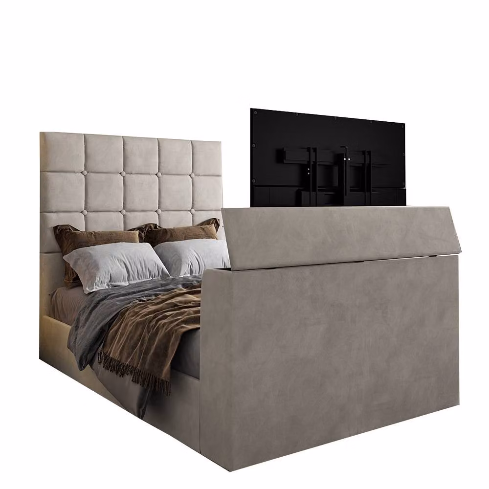 KDMD Woolverstone Upholstered Pebble TV Bed Frame in Sand, Super King, W/D/H: 200 x 152 x 189 cm – 2