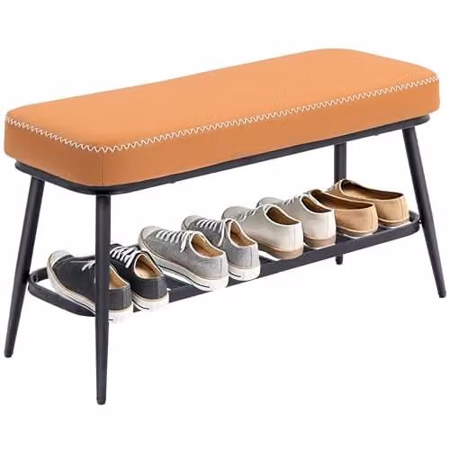 HOMCOM Modern Shoe Bench with PU Leather Seat and Metal Frame in Brown and Black, W/D/H: 120 x 31 x 45 cm