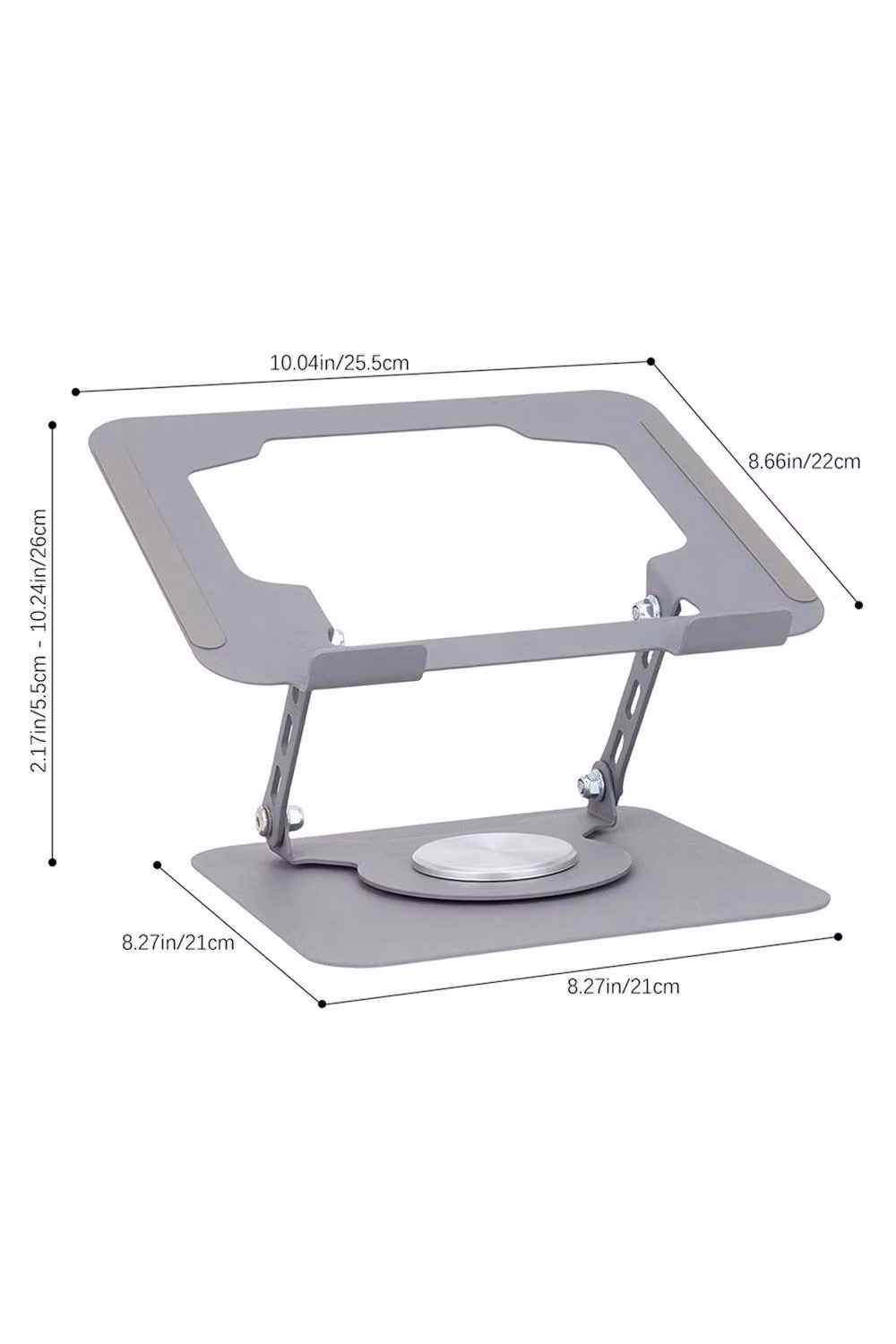 Living and Home Foldable Adjustable Carbon Steel Laptop Stand with Rotating Base, Grey – 2