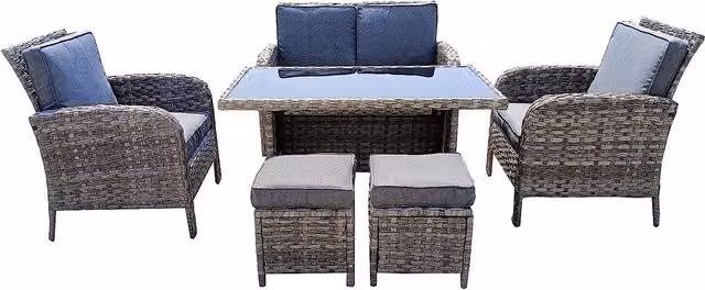 Furniture One 6 Piece Grey Rattan Patio Dining Set with Cushions
