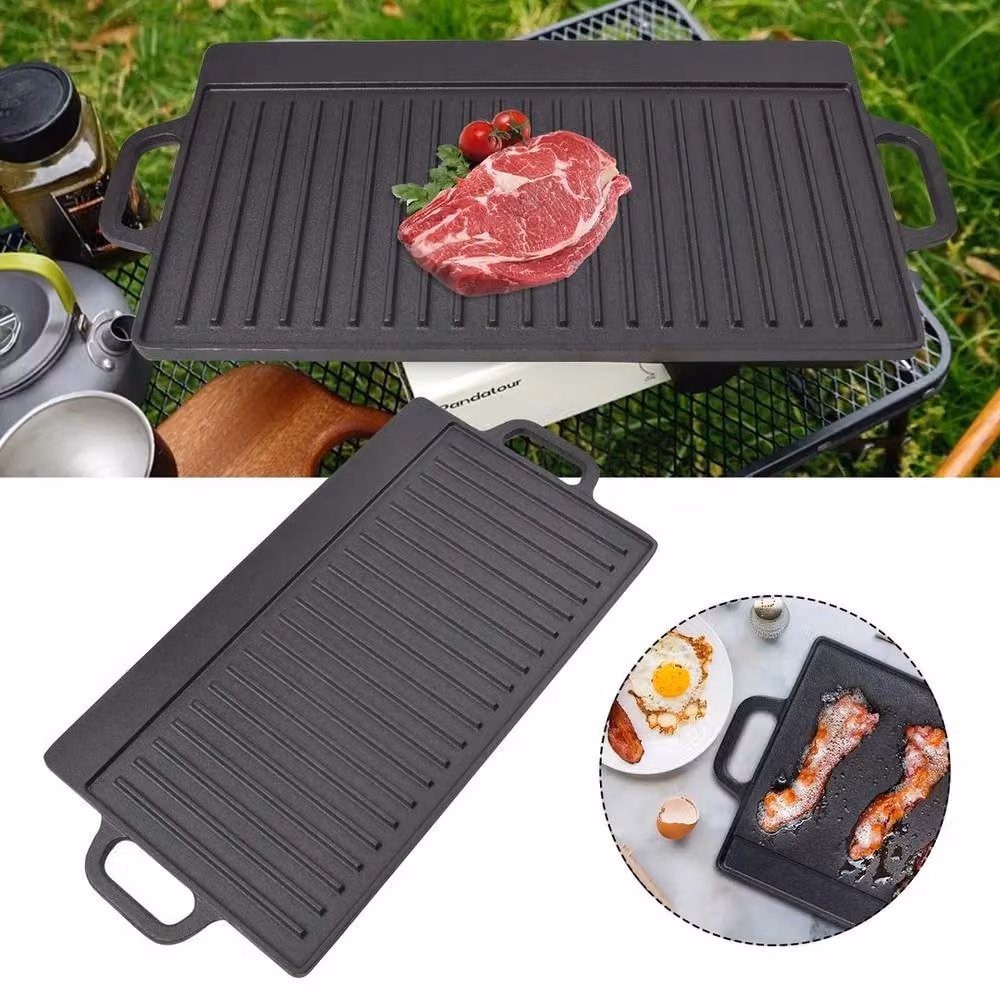 NESTLUNE Large Cast Iron Reversible Non Stick Griddle Plate, Black, W: 100 cm, D: 15 cm – 2