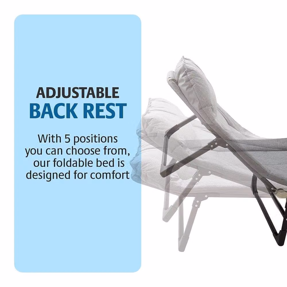 Clarsen Portable Foldable Single Bed in Black and Grey with 5-Position Adjustable Back – 2