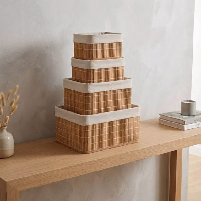 Garden Greatness 4 Pack Bamboo Storage Baskets in Beige