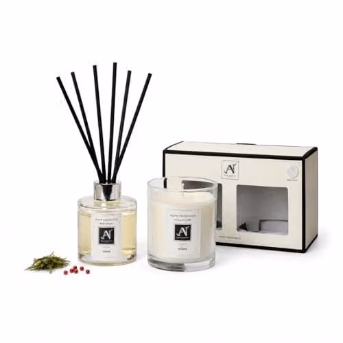 Aroma Naturals Minimalist Luxe Candle and Reed Diffuser Gift Set in White