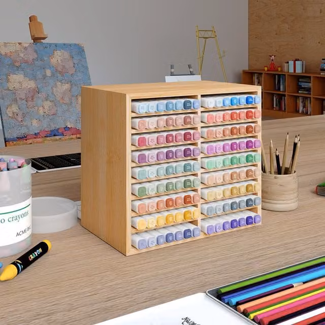 Levede Bamboo Marker Pen Storage Organiser with 18 Compartments, Natural Yellow