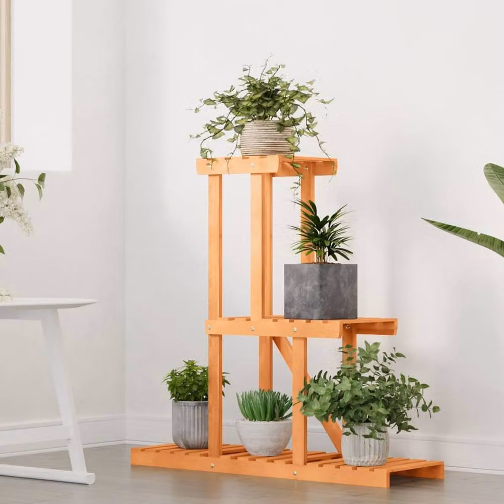 Berkfield Home Retro Solid Wood Fir Flower Stand, Brown, W/D/H: 81 x 25 x 75.5 cm – 2