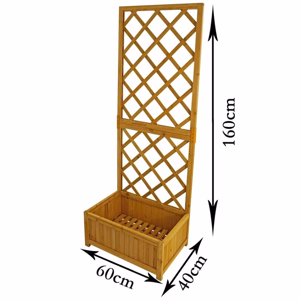 NESTLUNE Wooden Raised Garden Bed with Lattice in Brown, W: 160 cm, D: 60 cm, H: 40 cm – 2