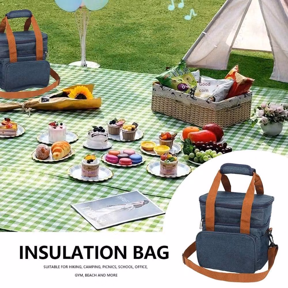NESTLUNE Double Deck Large Insulated and Leakproof Reusable Lunch Bag in Blue, W: 100 cm, D: 15 cm, H: 15 cm – 3