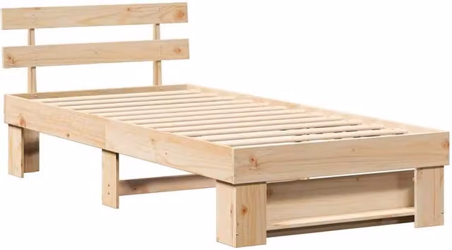 Berkfield Home Solid Pine Wood Bed with Headboard in Brown, W/D/H: 80 x 200 x 35 cm – 1