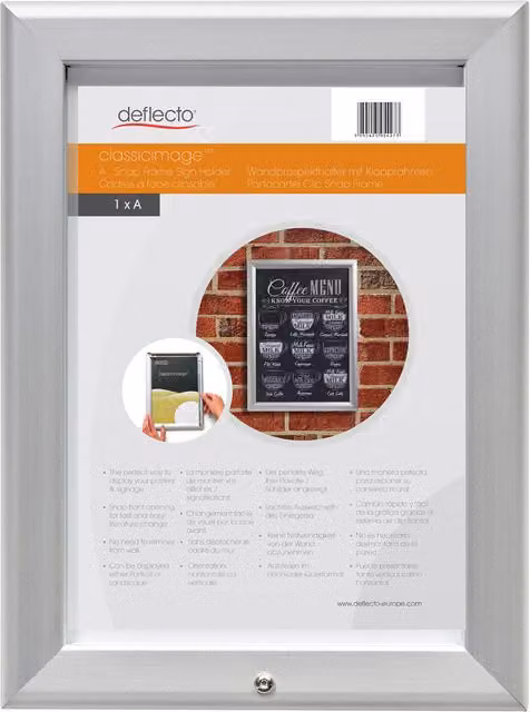 Deflecto A4 Single Lockable Snap Frame in Silver Metal