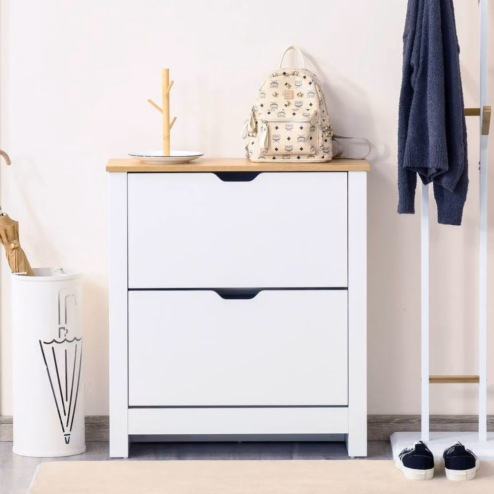 STILVORA White Matt MDF Shoe Cabinet with 2 Tilting Compartments and Internal Shelves – 2