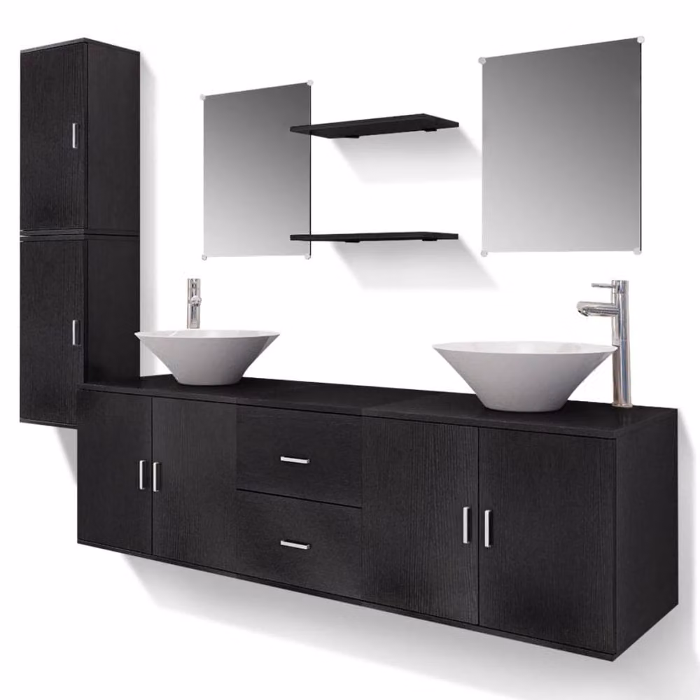 Berkfield Home 11 Piece Modern Matt Black Bathroom Furniture Set with Ceramic Basin and Tap – 2
