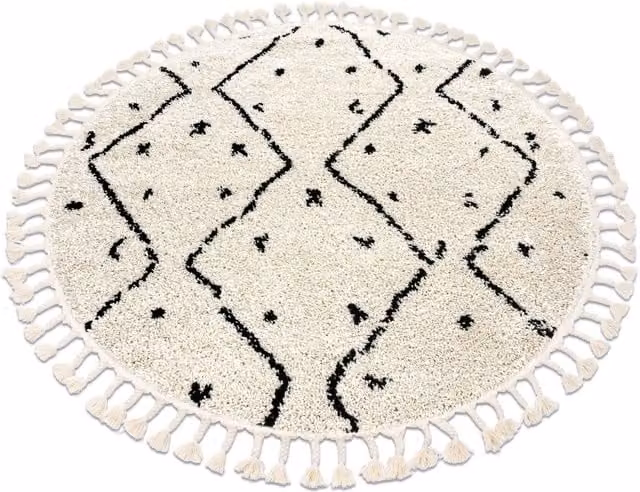 RugsX Berber Round Geometric Boho Rug in Yellow and Grey, Diameter: 160 cm