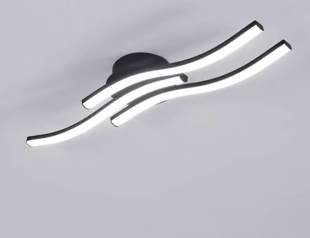 Goeco Modern 18W LED Ceiling Light with 3 Wavy Bars in Black, 6500K Cool White