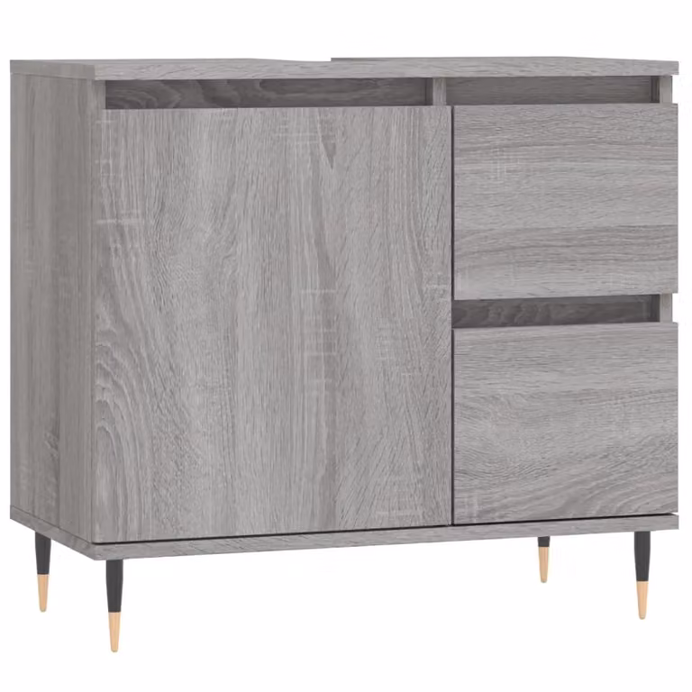 Berkfield Home Grey Sonoma Bathroom Cabinet with Hinged Doors and Internal Drawers, W/D/H: 65 x 33 x 60 cm