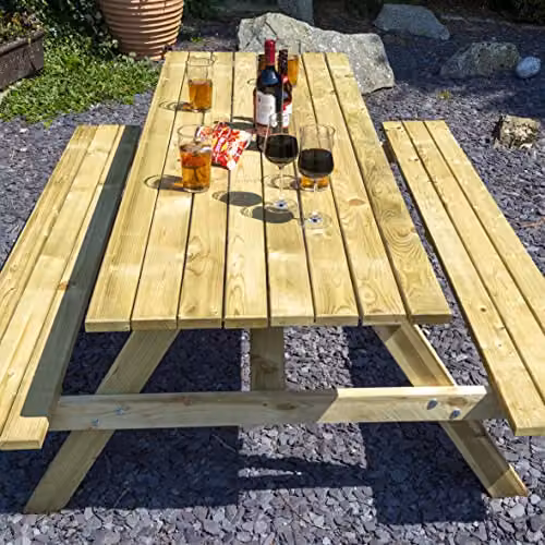 Rowlinson 6ft Rustic Timber Picnic Bench in Natural Wood, L180 x W150 x H70 cm – 2