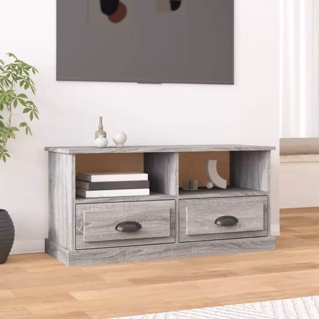Berkfield Home Grey Sonoma TV Cabinet in Engineered Wood W: 93 cm, D: 35.5 cm, H: 45 cm