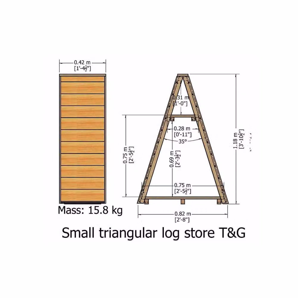 Shires Small Triangular Tongue and Pressure Treated Wood Log Store in Light Brown, W/D/H: 81.7 x 40.0 x 118.3 cm – 2