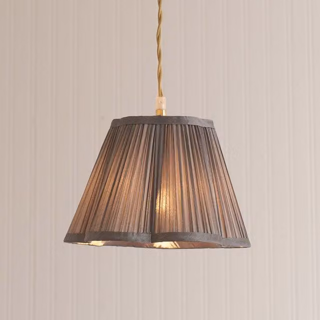 ValueLights Loralei Grey Pleated Faux Silk Easy Fit Cone Lamp Shade with LED Bulb – 1