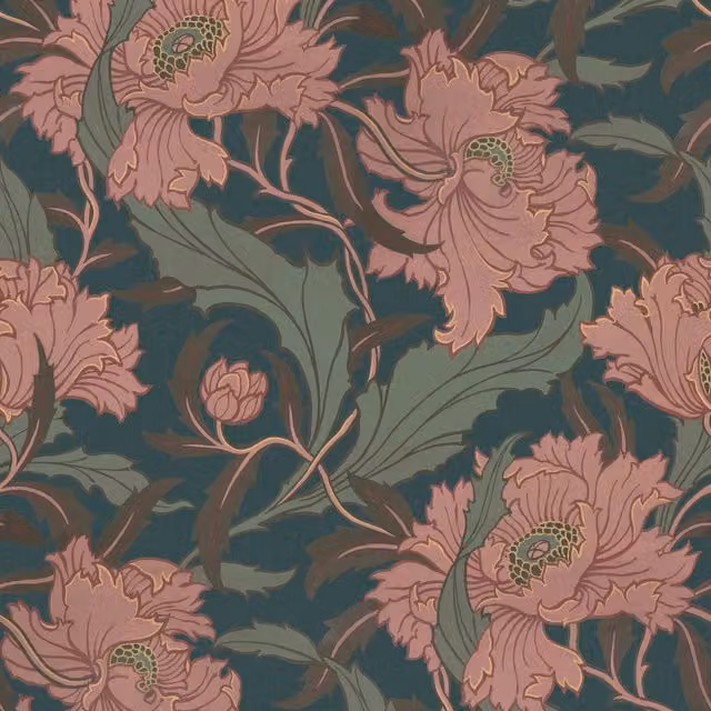 House of Hackney Minerva Apatite Botanical Floral Art Nouveau Wallpaper in Pink, Green and Multicolour