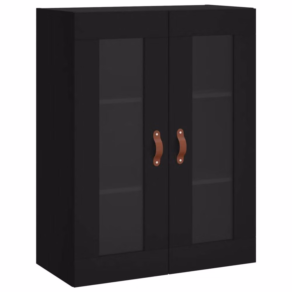 Berkfield Home Set of 2 Wall Mounted Cabinets in Black with Glass Doors and Internal Shelves – 3