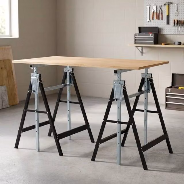 STILVORA Set of 2 Adjustable Steel Saw Horses in Black – 1